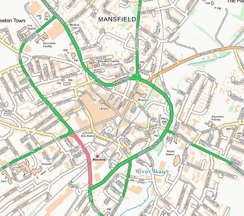 Map of where to take a lie detector in Mansfield